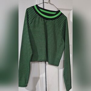 Stylish Green Striped Women's Crop Top